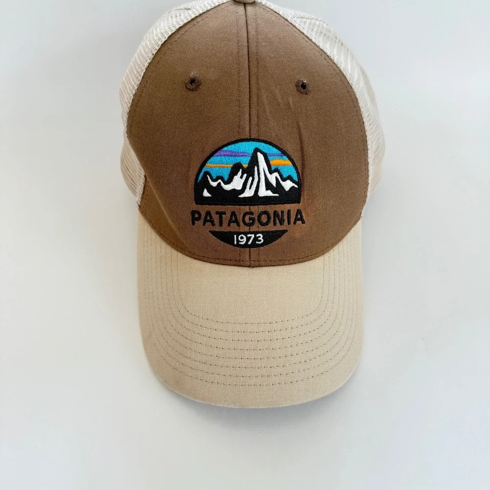 Patagonia 1973 Logo Trucker Hat Brown Tan Mesh Snapback Cap One‎ Size Adult